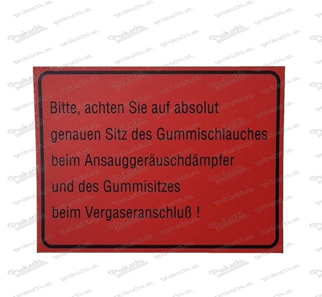 Sticker "exact fit rubber hose" language German