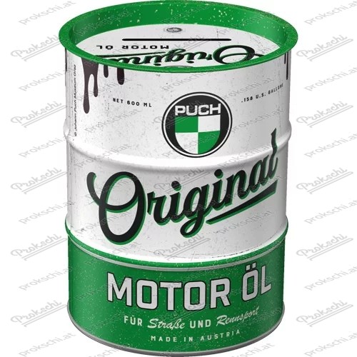 Puch original motor oil - money box in oil drum design