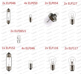 Set of light bulbs for Puch 700 C / E with flat side indicators and headlights with bilux base