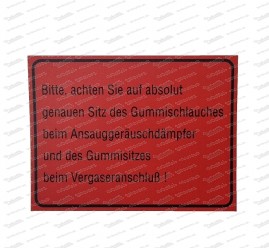 Sticker "exact fit rubber hose" language German