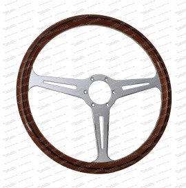 Wooden steering wheel "Montecarlo" with polished aluminum spokes, 39 cm
