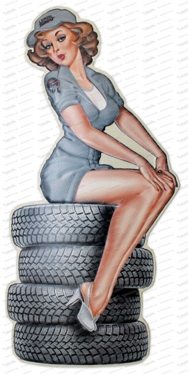 Pinup - Tire Girl - Metal Sign - 37x80cm