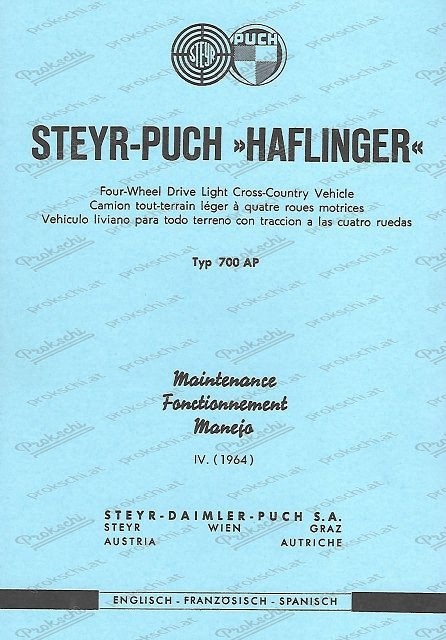 Steyr Puch Haflinger - Instandhaltung (Englisch, französisch, spanisch) Ausgabe IV. 1964