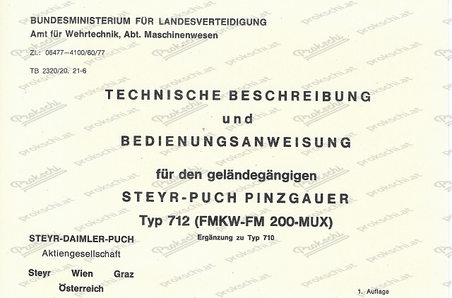 Pinzgauer 712, Österreichisches Bundesheer, Zusatz- Betriebsanleitung