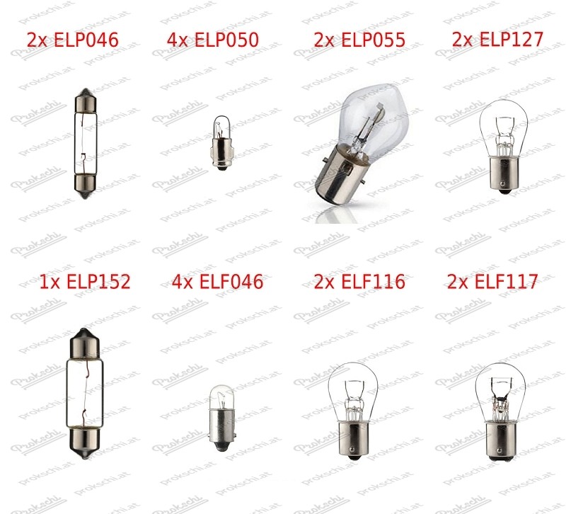 Set di lampadine per Puch 700 C/E con indicatori a verruca e fari senza base bilux