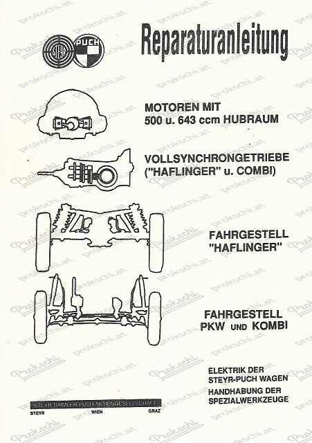 Istruzioni per la riparazione Steyr Puch 500, 650, 700, Haflinger (tedesco)