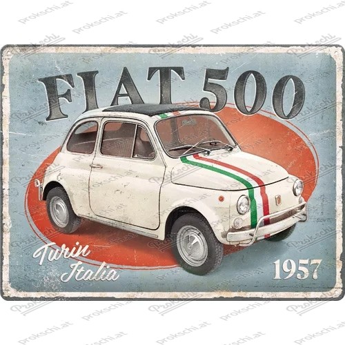 Fiat 500 – Torino – Italia – targa in metallo – 30x40 cm