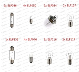 Set di lampadine per Puch 700 C/E con indicatori a verruca e fari con base bilux