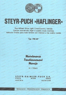 Steyr Puch Haflinger - Manutenzione (inglese, francese, spagnolo) Edizione IV. 1964