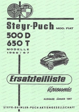Catalogo pezzi di ricambio per carrozzeria Puch 500 D / 650 T (tedesco)
