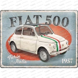 Fiat 500 – Torino – Italia – targa in metallo – 30x40 cm