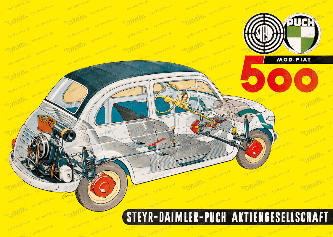 Affiche Steyr Puch 500 "découpée", 70x50cm